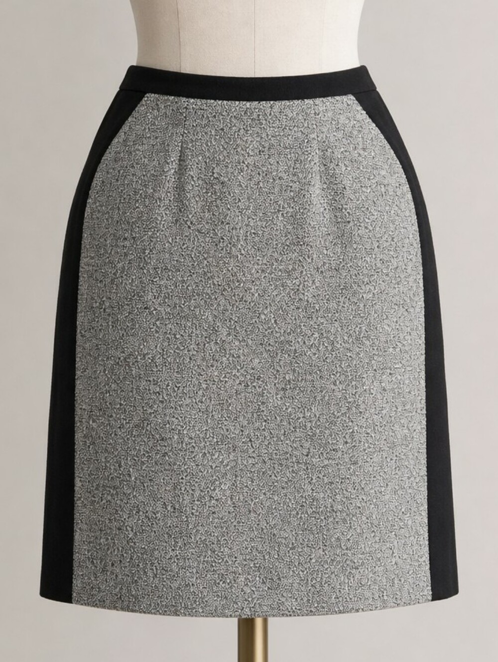 White House Black Market Pencil Skirt • Black Gray Tweed Bouclé Panel • Size 12